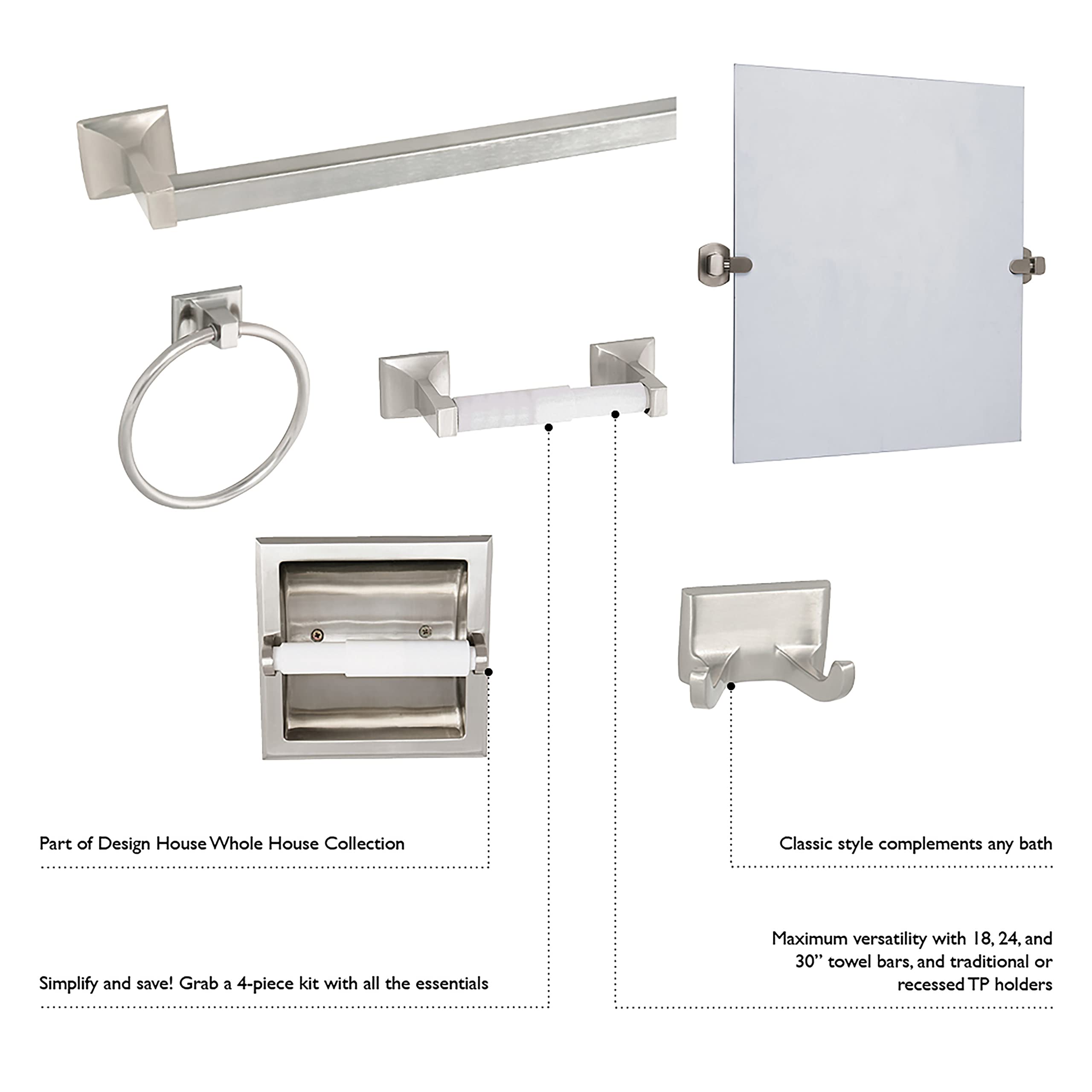 Design House 533034 Millbridge Wall-Mounted Towel Bar For Bathroom, Sturdy And Easy To Install, 30-Inch, Polished Chrome
